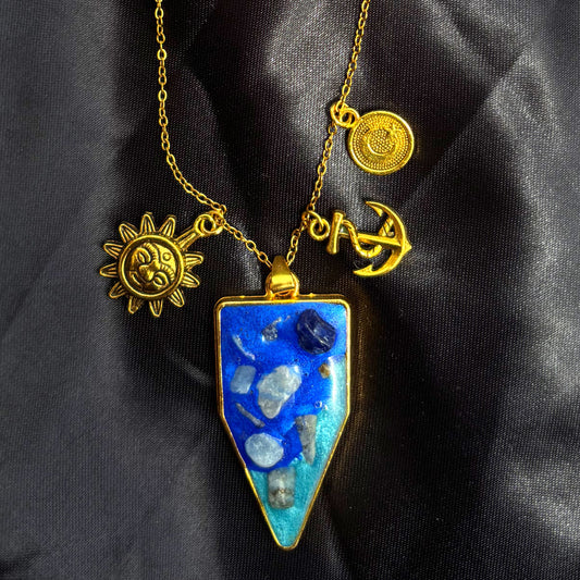🌊 Collar Talismán POSEIDÓN “Profundidad Azul” – Lapislázuli y Aventurina Azul